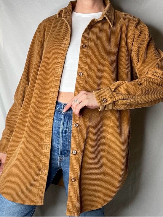 L.L. Bean Tops - L.L. Bean Caramel Corduroy Shirt Jacket Shacket Long Tunic Button Down Sz XS